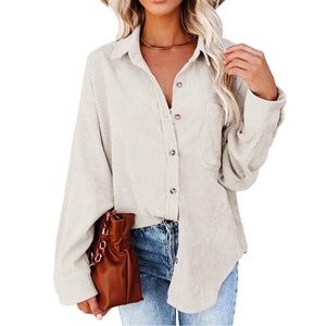 Women's Cream Button-Down Corduroy Shirt